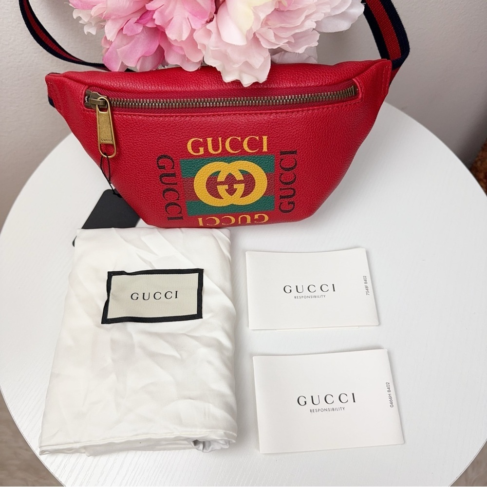 Authentic Red Gucci Logo Belt Bag & Fanny Pack Red Small NWT and Dustbag - Picture 10 of 11